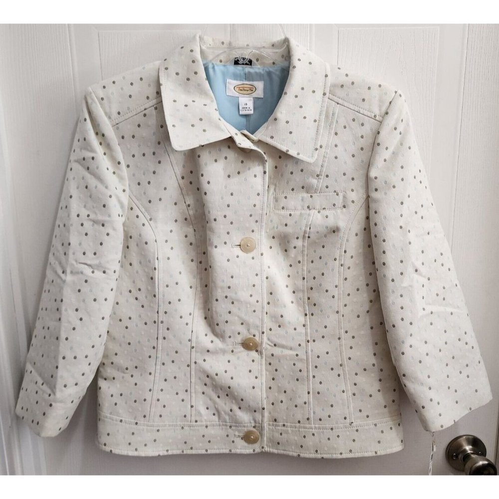 NEW Talbots Womens Button Up Blazer Jacket Polka Dot Italian Fabric 10 MSRP $188